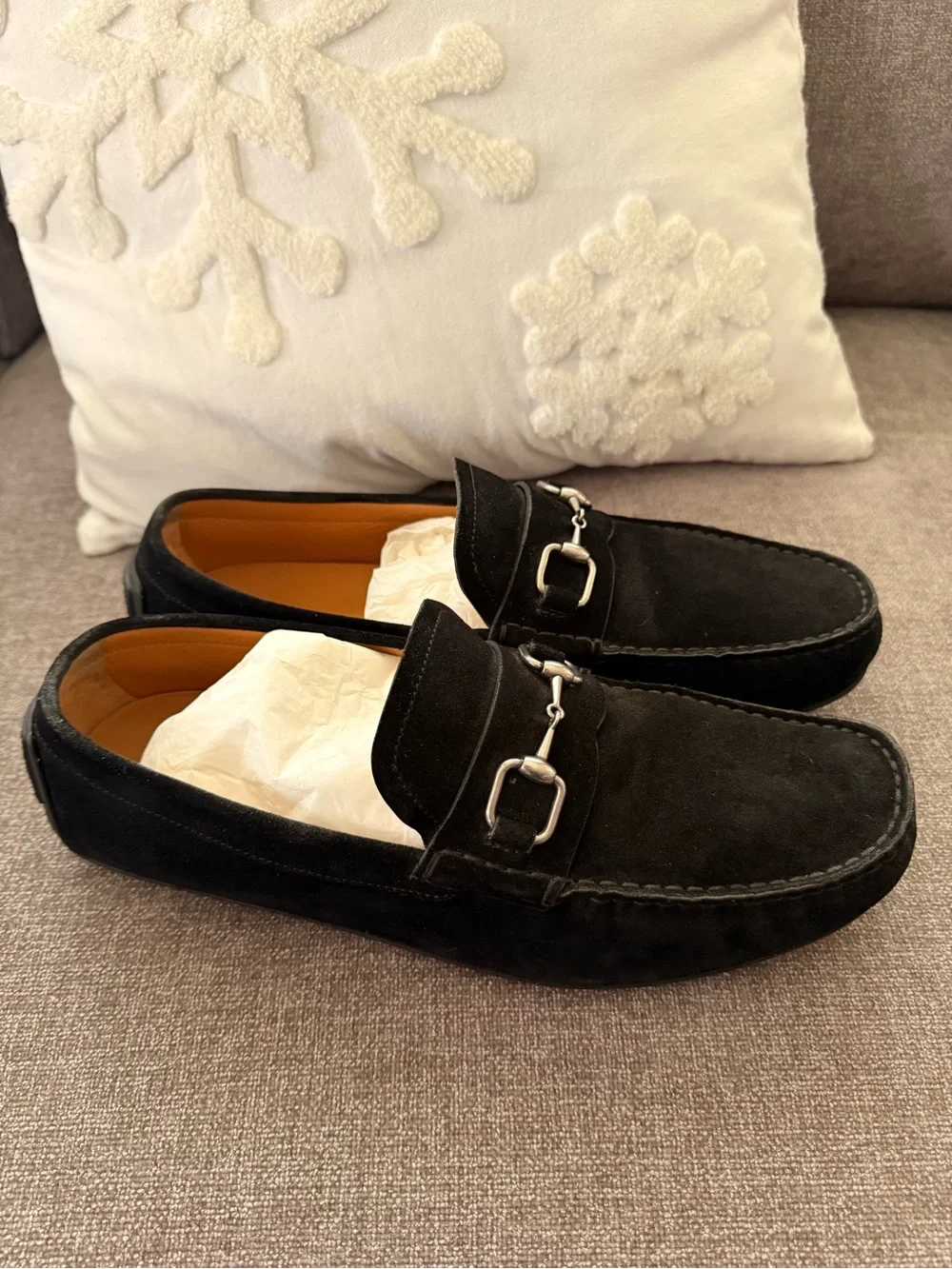 Gucci Black Suede Horsebit Slip-On Loafers